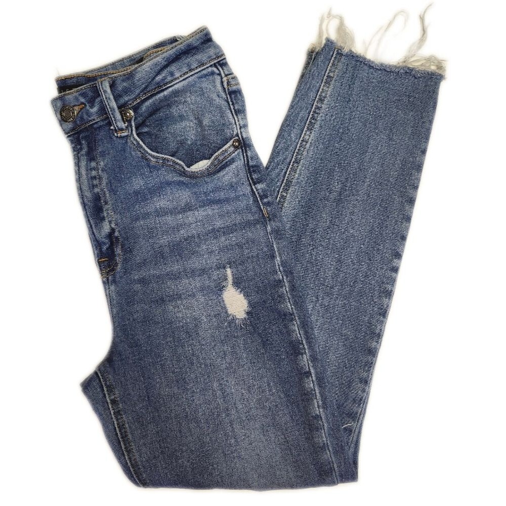 Risen distressed skinny ankle jeans, 95% cotton, size 27/5
